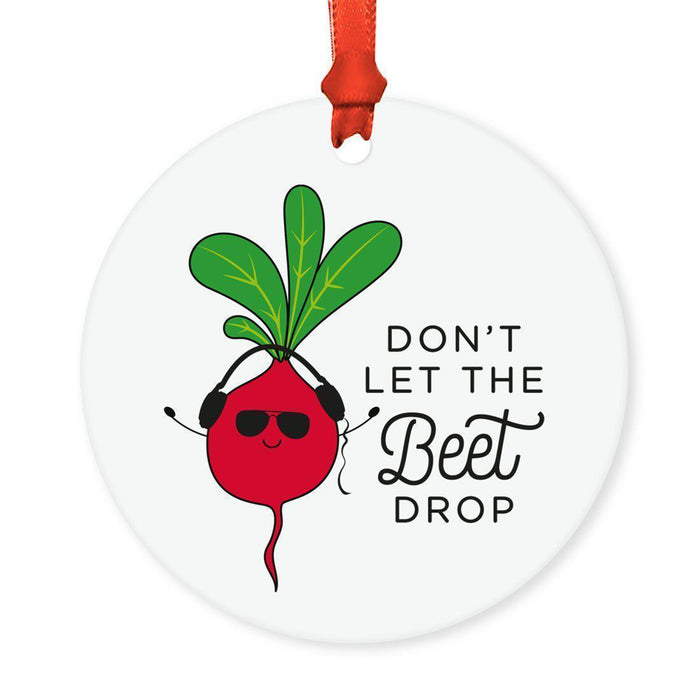 Food Pun 2 Round MDF Christmas Tree Ornaments-Set of 1-Andaz Press-Beet with Sunglasses-