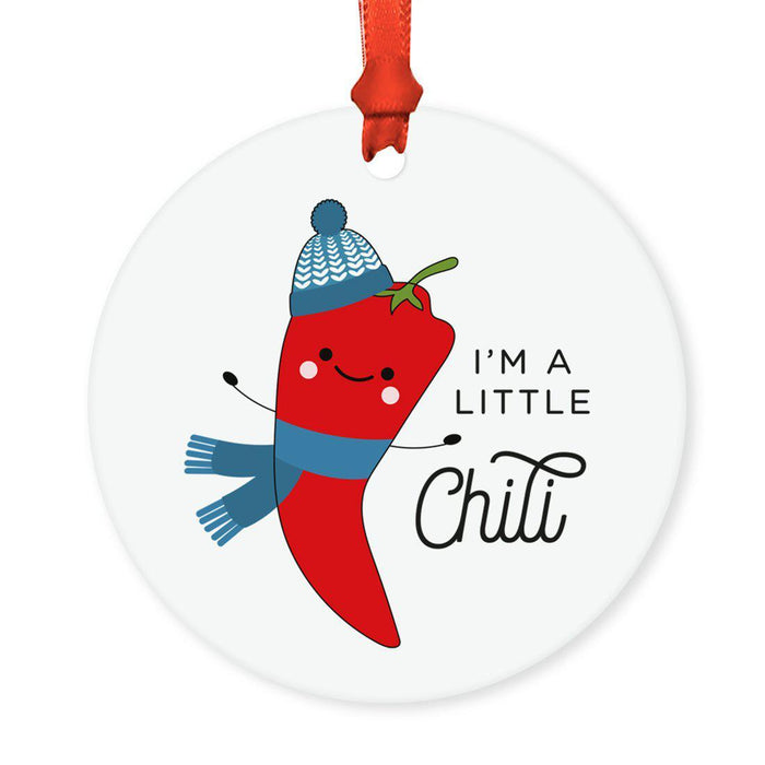 Food Pun 2 Round MDF Christmas Tree Ornaments-Set of 1-Andaz Press-Chilli Pepper-