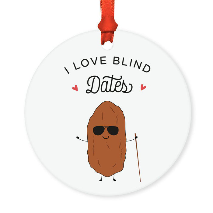 Food Pun 4 Round MDF Christmas Tree Ornaments-Set of 1-Andaz Press-Blind Dates-