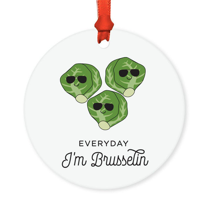 Food Pun 4 Round MDF Christmas Tree Ornaments-Set of 1-Andaz Press-Brussel Sprouts-