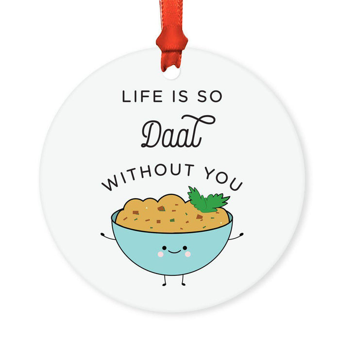 Food Pun 5 Round MDF Wood Christmas Tree Ornaments-Set of 1-Andaz Press-Daal Soup-