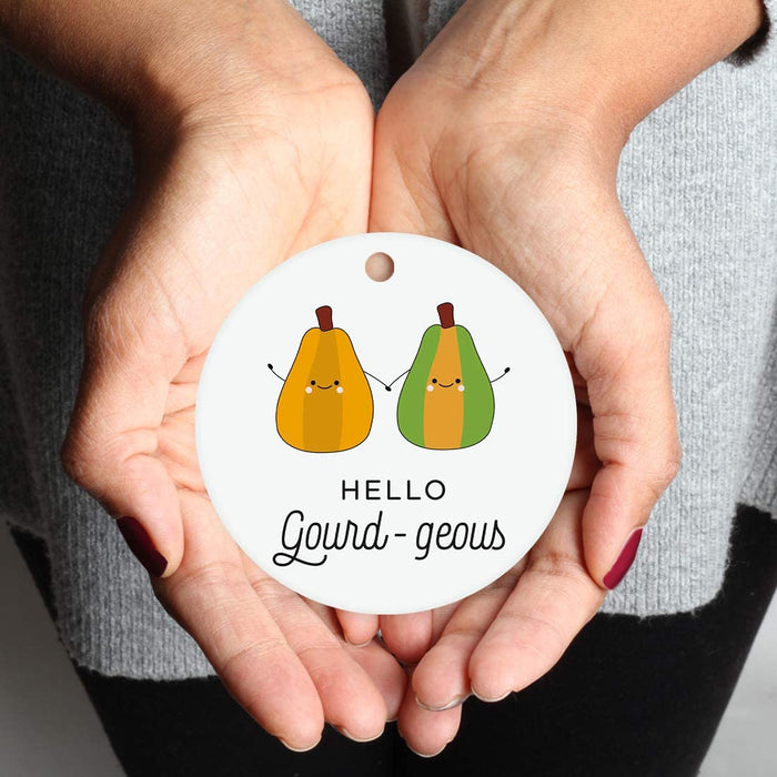 Food Pun 8 Round MDF Christmas Tree Ornaments-Set of 1-Andaz Press-Gourds-