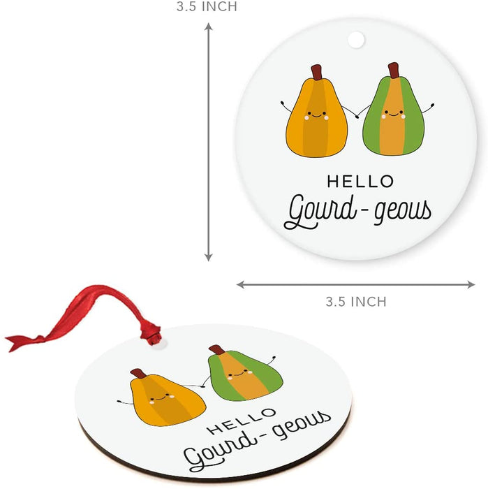 Food Pun 8 Round MDF Christmas Tree Ornaments-Set of 1-Andaz Press-Gourds-