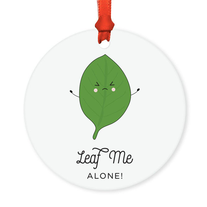 Food Pun 8 Round MDF Christmas Tree Ornaments-Set of 1-Andaz Press-Angry Leaf-