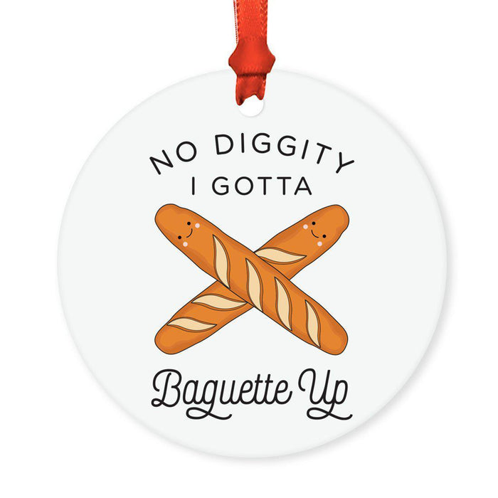 Food Pun 8 Round MDF Christmas Tree Ornaments-Set of 1-Andaz Press-Baguette Bread-