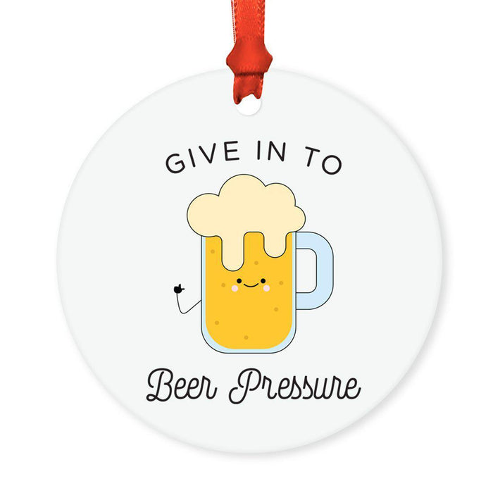 Food Pun 8 Round MDF Christmas Tree Ornaments-Set of 1-Andaz Press-Beer Pressure-