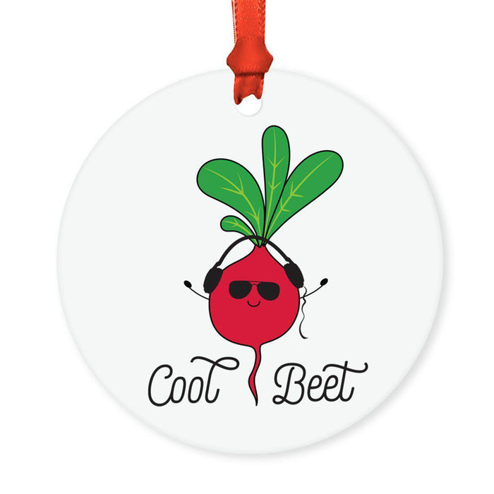 Food Pun 8 Round MDF Christmas Tree Ornaments-Set of 1-Andaz Press-Beet-