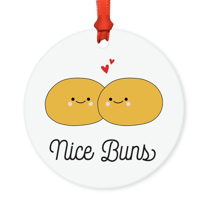 Food Pun 8 Round MDF Christmas Tree Ornaments-Set of 1-Andaz Press-Bread Buns-