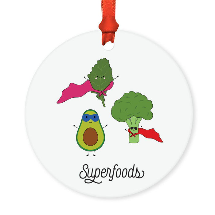 Food Pun 8 Round MDF Christmas Tree Ornaments-Set of 1-Andaz Press-Broccoli-