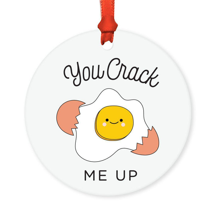 Food Pun 8 Round MDF Christmas Tree Ornaments-Set of 1-Andaz Press-Broken Egg-