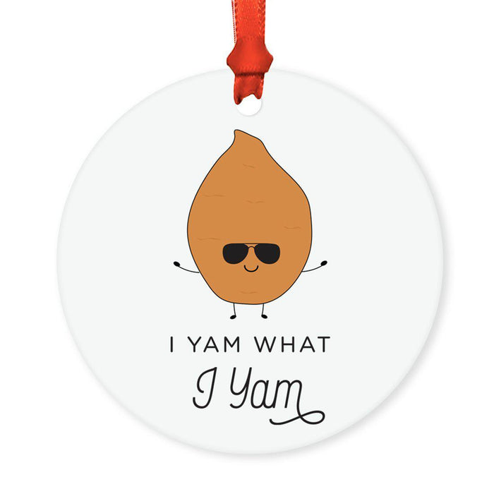 Food Pun 8 Round MDF Christmas Tree Ornaments-Set of 1-Andaz Press-Brown Yam-