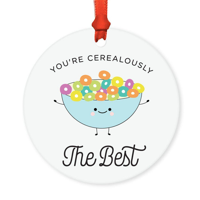 Food Pun 8 Round MDF Christmas Tree Ornaments-Set of 1-Andaz Press-Cereal-