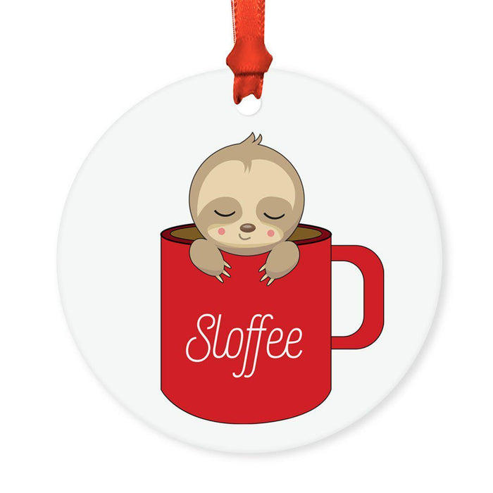 Food Pun 8 Round MDF Christmas Tree Ornaments-Set of 1-Andaz Press-Coffee Cup-
