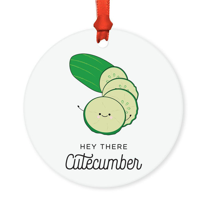 Food Pun 8 Round MDF Christmas Tree Ornaments-Set of 1-Andaz Press-Cucumber-