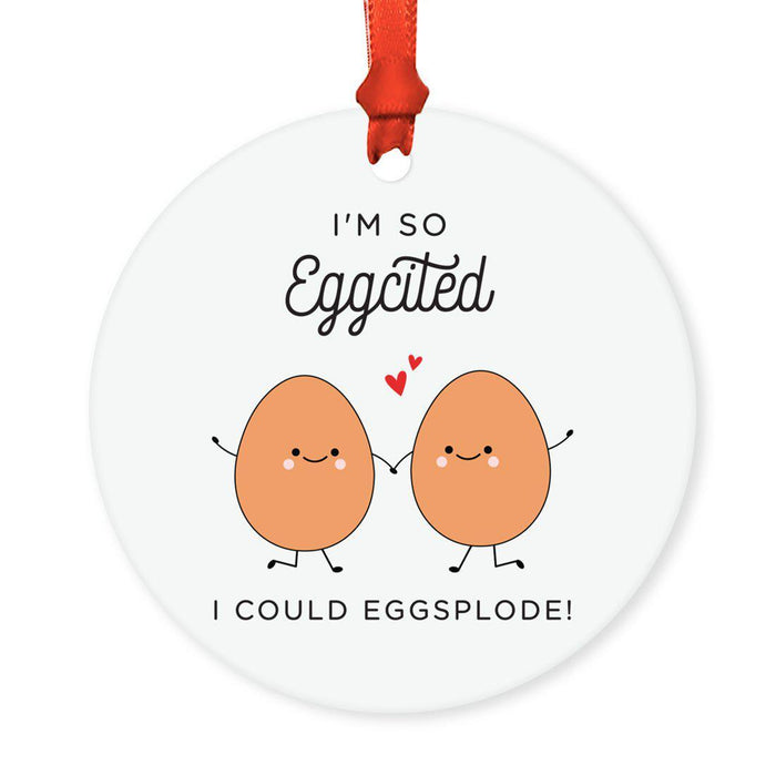 Food Pun 8 Round MDF Christmas Tree Ornaments-Set of 1-Andaz Press-Happy Egg-