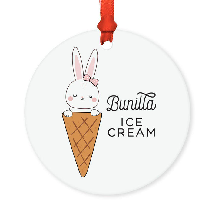 Food Pun 8 Round MDF Christmas Tree Ornaments-Set of 1-Andaz Press-Ice Cream-