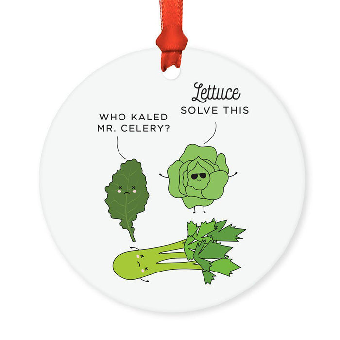 Food Pun 8 Round MDF Christmas Tree Ornaments-Set of 1-Andaz Press-Kale Leaf-