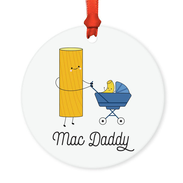 Food Pun 8 Round MDF Christmas Tree Ornaments-Set of 1-Andaz Press-Macaroni Noodle-