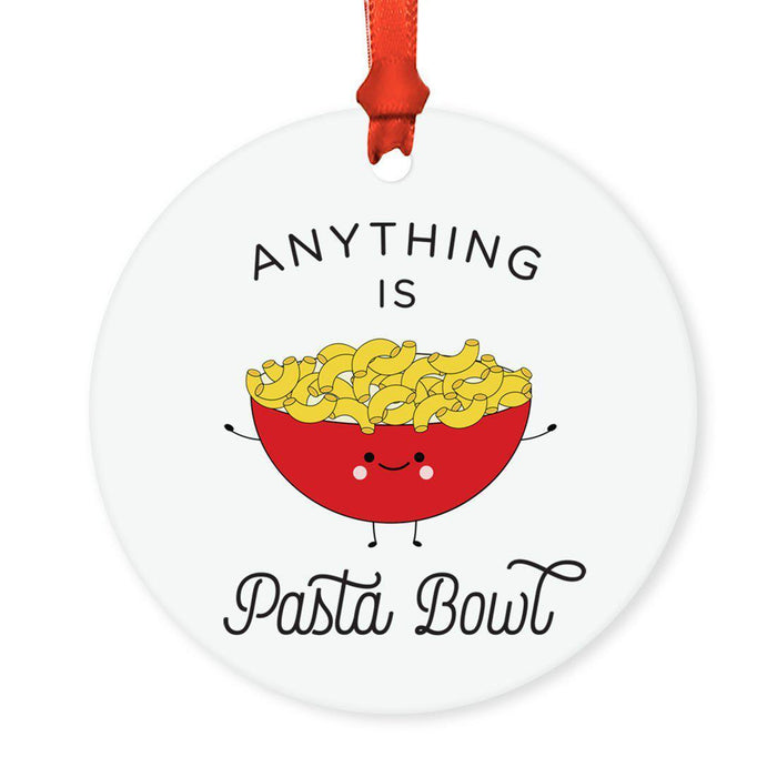 Food Pun 8 Round MDF Christmas Tree Ornaments-Set of 1-Andaz Press-Pasta Noodles-