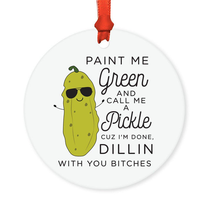 Food Pun 8 Round MDF Christmas Tree Ornaments-Set of 1-Andaz Press-Pickle-