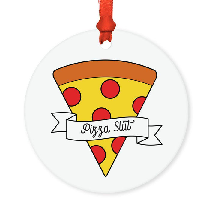Food Pun 8 Round MDF Christmas Tree Ornaments-Set of 1-Andaz Press-Pizza-