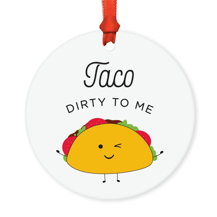 Food Pun 8 Round MDF Christmas Tree Ornaments-Set of 1-Andaz Press-Taco-