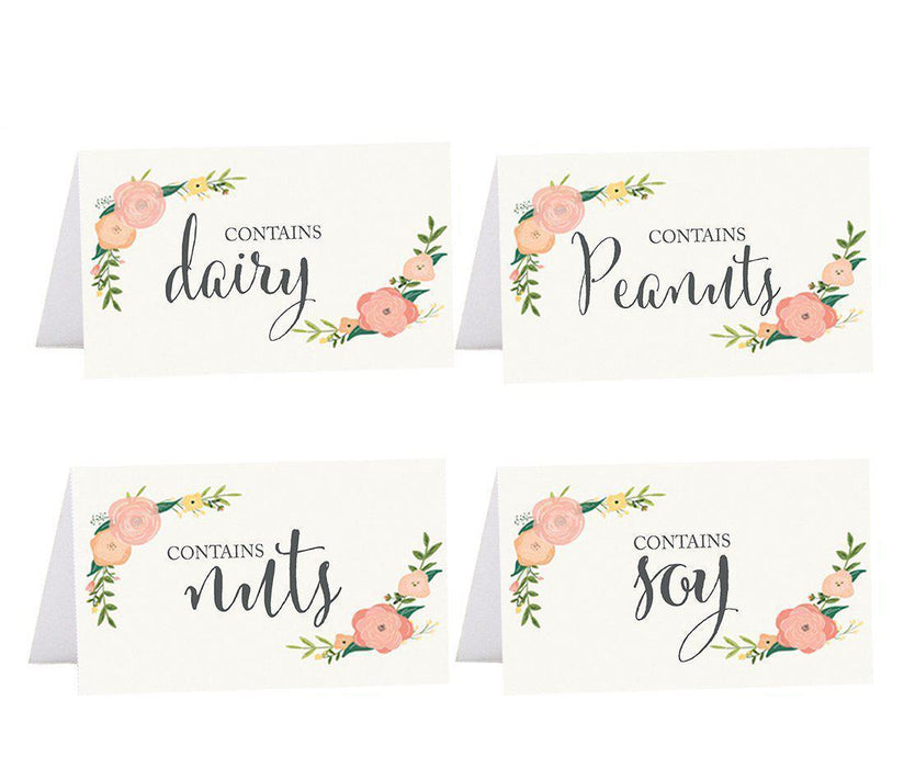Food Station Buffet Menu Place Cards, Floral Roses-Set of 20-Andaz Press-Diary, Peanuts, Nuts, Soy-