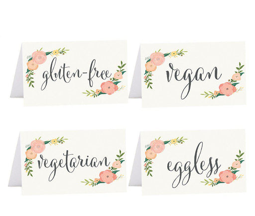 Food Station Buffet Menu Place Cards, Floral Roses-Set of 20-Andaz Press-Vegan, Vegetarian, Gluten-Free, Eggless-