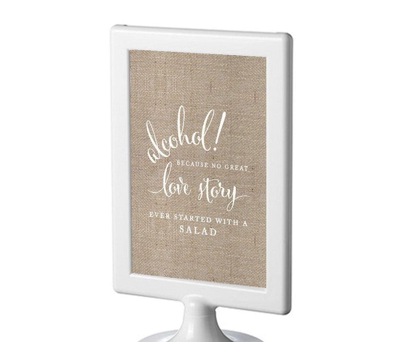 Framed Burlap Wedding Party Signs-Set of 1-Andaz Press-Alcohol, No Story Started With A Salad-