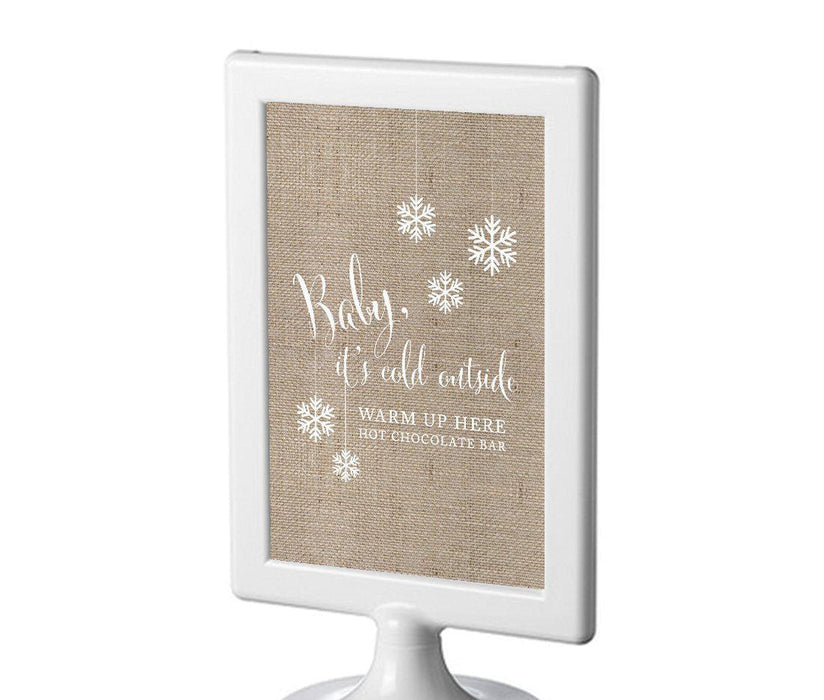 Framed Burlap Wedding Party Signs-Set of 1-Andaz Press-Baby It's Cold Outside - Hot Chocolate-