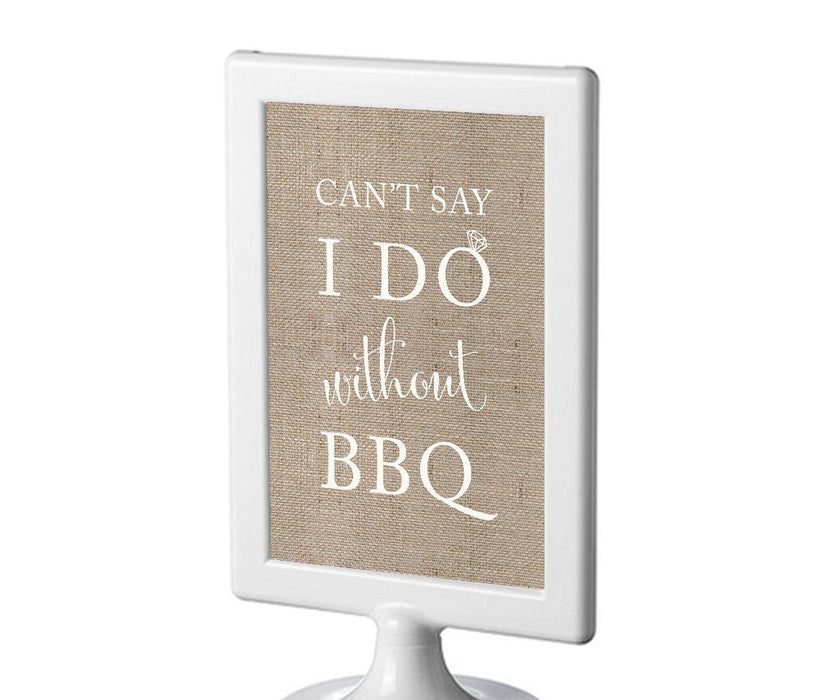 Framed Burlap Wedding Party Signs-Set of 1-Andaz Press-Can't Say I Do Without BBQ-