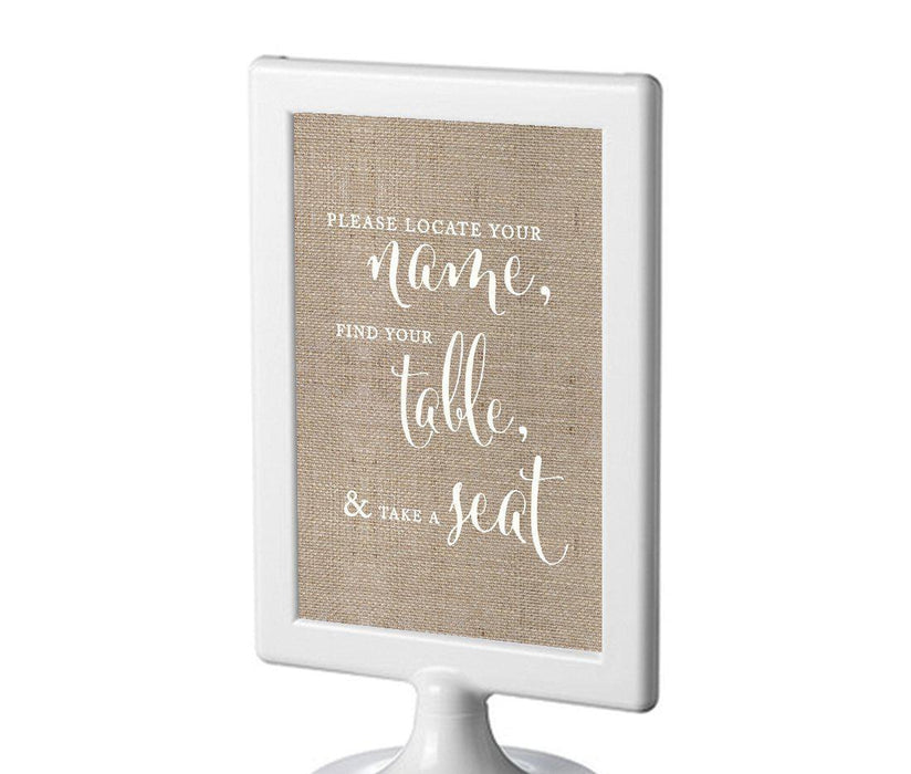 Framed Burlap Wedding Party Signs-Set of 1-Andaz Press-Locate Your Name, Find Table, Take Seat-