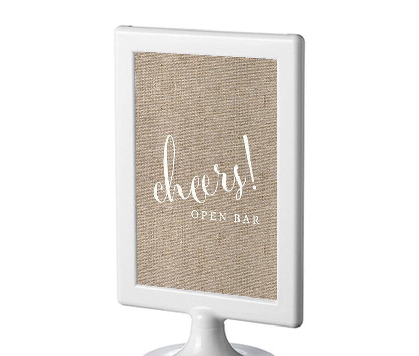 Framed Burlap Wedding Party Signs-Set of 1-Andaz Press-Open Bar Cheers!-