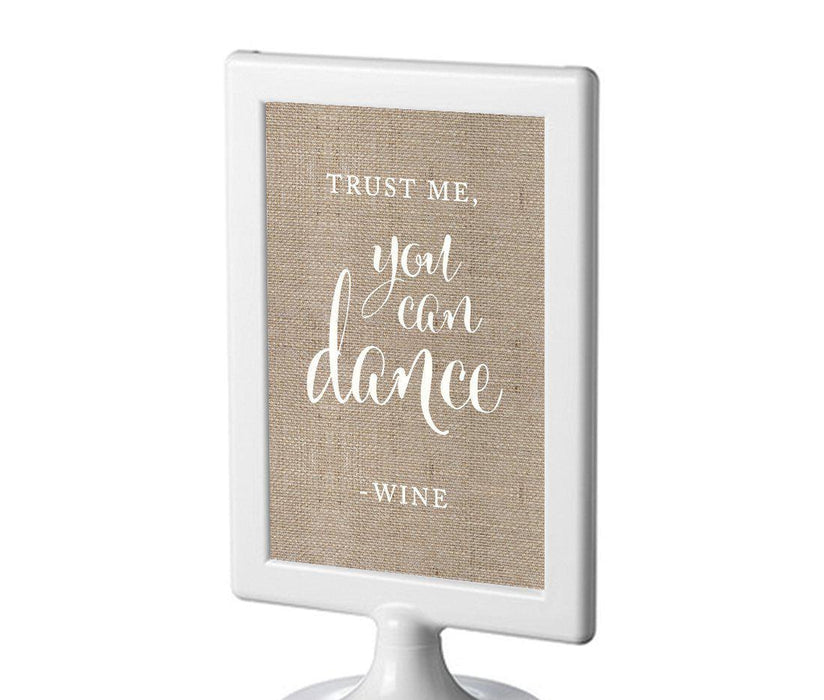 Framed Burlap Wedding Party Signs-Set of 1-Andaz Press-Trust Me, You Can Dance - Wine-