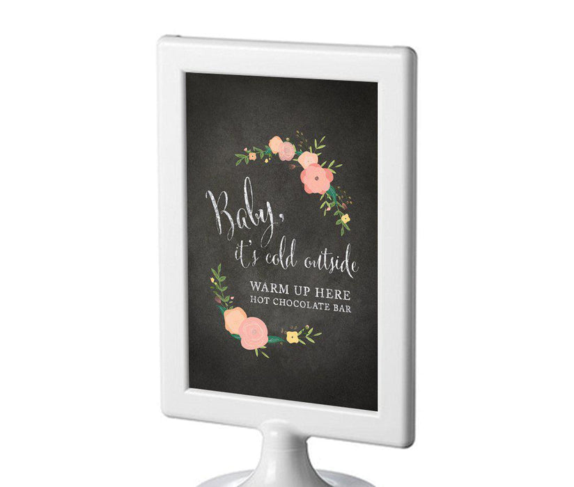Framed Chalkboard & Floral Roses Wedding Party Signs-Set of 1-Andaz Press-Baby It's Cold Outside - Hot Chocolate-