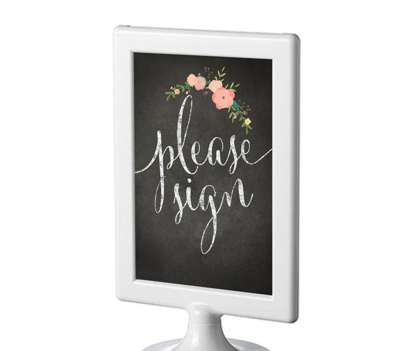 Framed Chalkboard & Floral Roses Wedding Party Signs-Set of 1-Andaz Press-Please Sign-