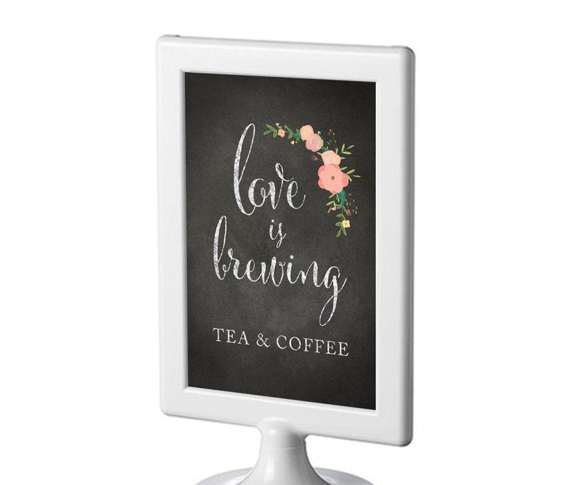 Framed Chalkboard & Floral Roses Wedding Party Signs-Set of 1-Andaz Press-Tea & Coffee Love Is Brewing-