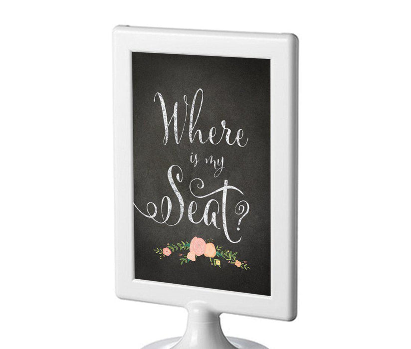 Framed Chalkboard & Floral Roses Wedding Party Signs-Set of 1-Andaz Press-Where Is My Seat?-