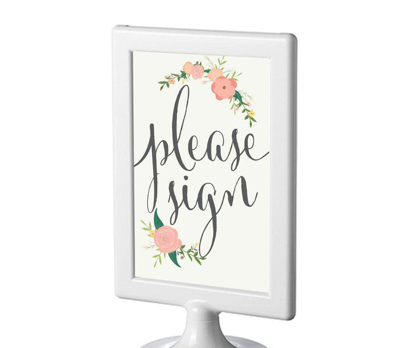 Framed Floral Roses Wedding Party Signs-Set of 1-Andaz Press-Please Sign-