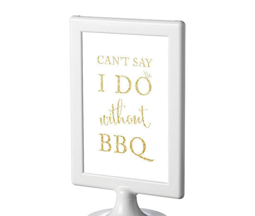 Framed Gold Glitter Wedding Party Signs-Set of 1-Andaz Press-Can't Say I Do Without BBQ-