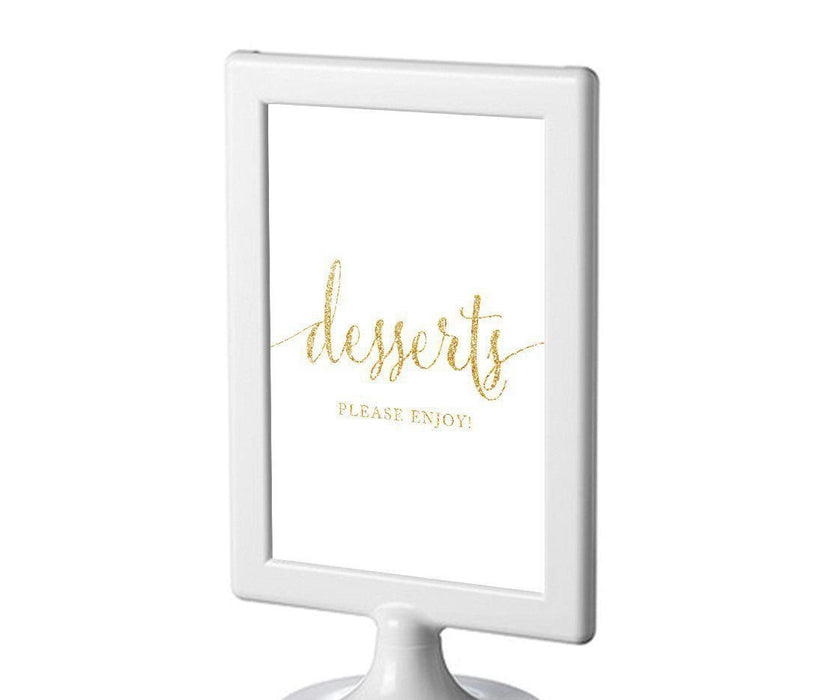 Framed Gold Glitter Wedding Party Signs-Set of 1-Andaz Press-Please Enjoy Dessert-