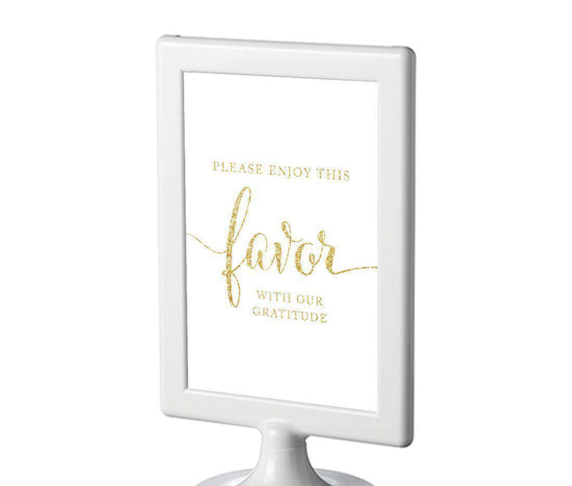 Framed Gold Glitter Wedding Party Signs-Set of 1-Andaz Press-Please Enjoy Favor With Our Gratitude-