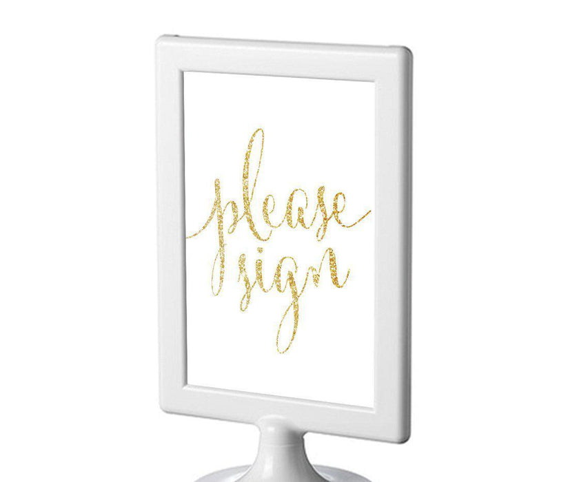 Framed Gold Glitter Wedding Party Signs-Set of 1-Andaz Press-Please Sign-