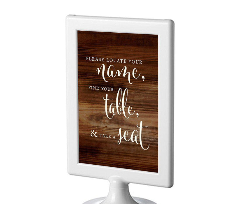 Framed Rustic Wood Wedding Party Signs-Set of 1-Andaz Press-Locate Your Name, Find Table, Take Seat-