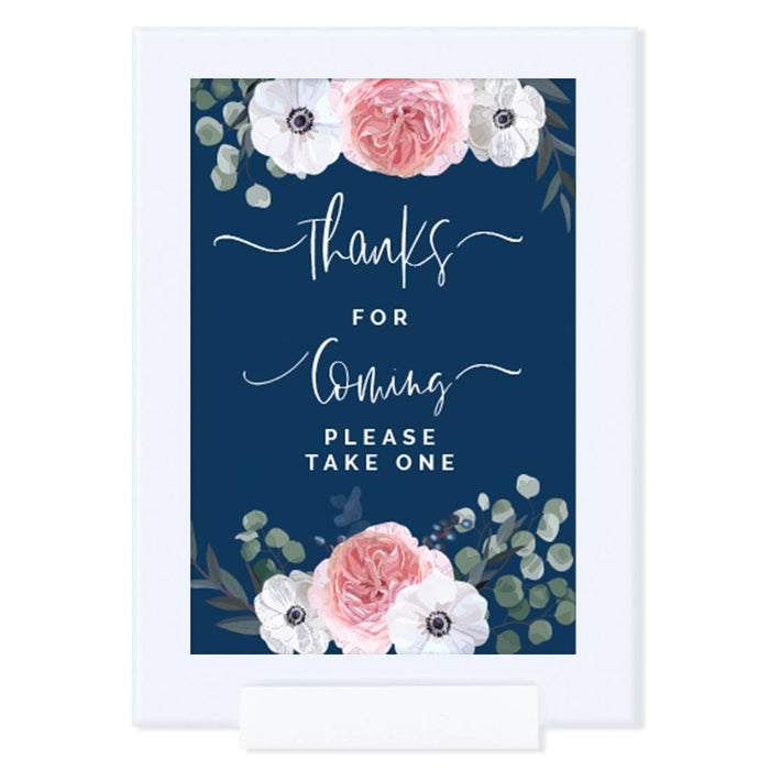 Framed Winter Navy Blue with Eucalyptus Blossoms Party Sign Baby Shower, Floral Graphic Design, Reusable Photo Frame-Set of 1-Andaz Press-Thanks-