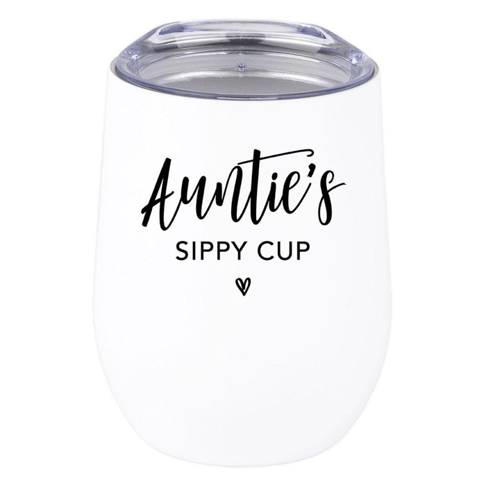 Funny Aunt Wine Tumbler with Lid 12 Oz Stemless Stainless Steel Insulated-Set of 1-Andaz Press-Auntie's Sippy Cup-