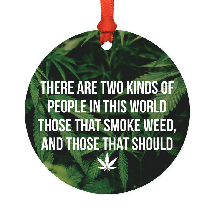 Funny Cannabis Weed Round Metal Christmas Ornament-Set of 1-Andaz Press-Kinds-