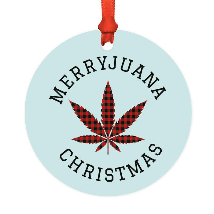 Funny Cannabis Weed Round Metal Christmas Ornament-Set of 1-Andaz Press-Merryjuana-