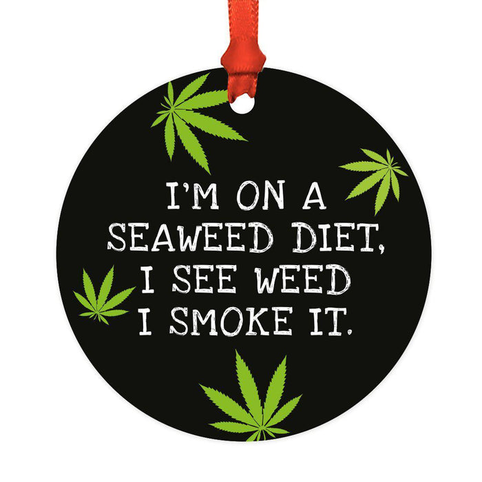 Funny Cannabis Weed Round Metal Christmas Ornament-Set of 1-Andaz Press-Seaweed-