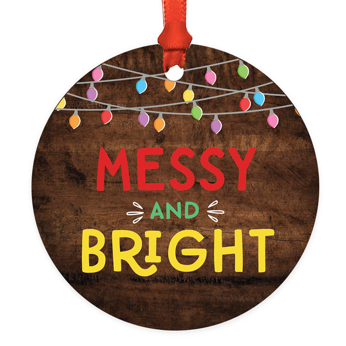 Funny Christmas Ornaments 2021 Round Metal Ornament, White Elephant Ideas-Set of 1-Andaz Press-Messy and Bright-